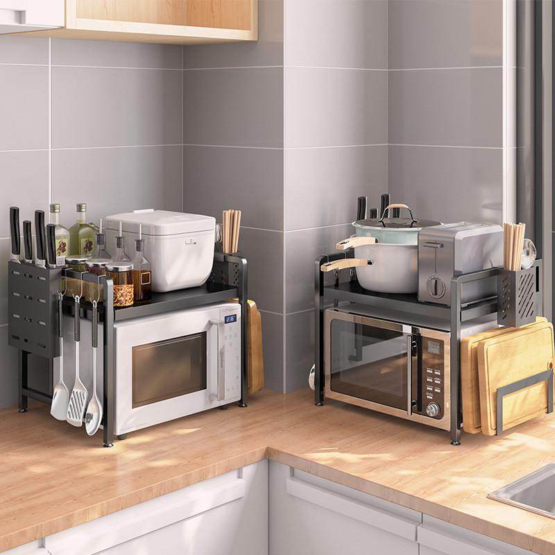 工厂 厨房伸缩微波炉置物架落地多功能双层收纳架放烤箱调味料,厨房/烹饪用具,微波炉置物架,淘宝优惠券,粉丝福利购,淘宝优惠卷