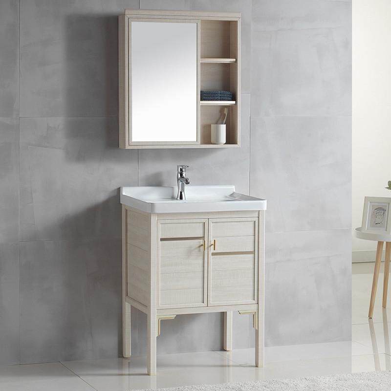 新款中式加厚太空铝落地浴室柜组合套装一体合式柜镜开陶瓷盆