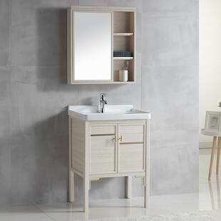 新款中式加厚太空铝落地浴室柜组合套装镜合式柜开一体陶瓷盆