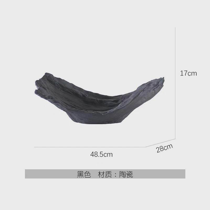现代极简创意黑白色陶瓷花瓶托盘摆件家居样板间售楼处民宿装饰品