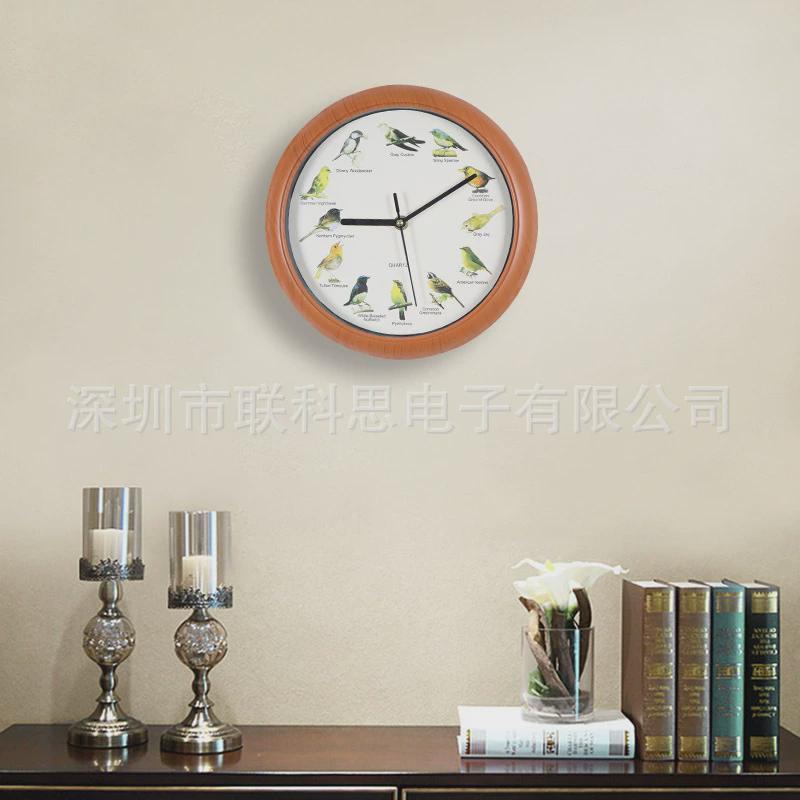 跨境热卖鸟叫时钟复古鸟叫创意钟表布谷鸟整点报时美式客厅挂钟