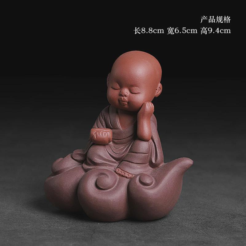 5dbj功夫茶摆件禅意可爱不看不和尚不说小听茶宠紫砂小沙弥陶
