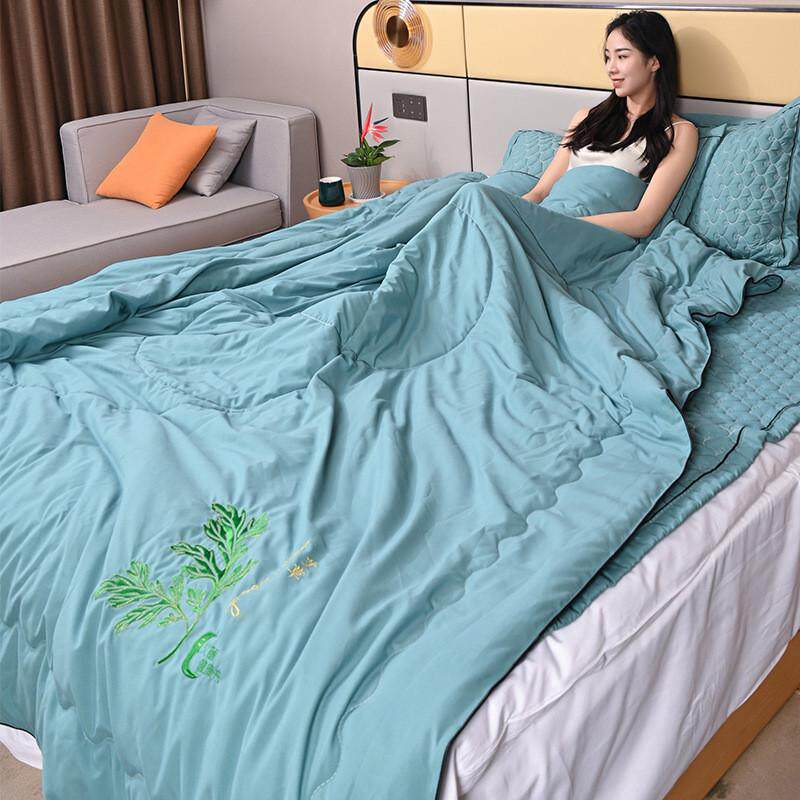 新款青色云纹夏凉被艾绒家纺艾绒被床垫艾绒床上春秋夏四件套批发