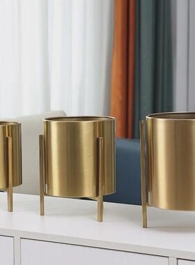 北欧花盆金色ins简约创意大中型植物饰品落地金属花器花架不锈钢