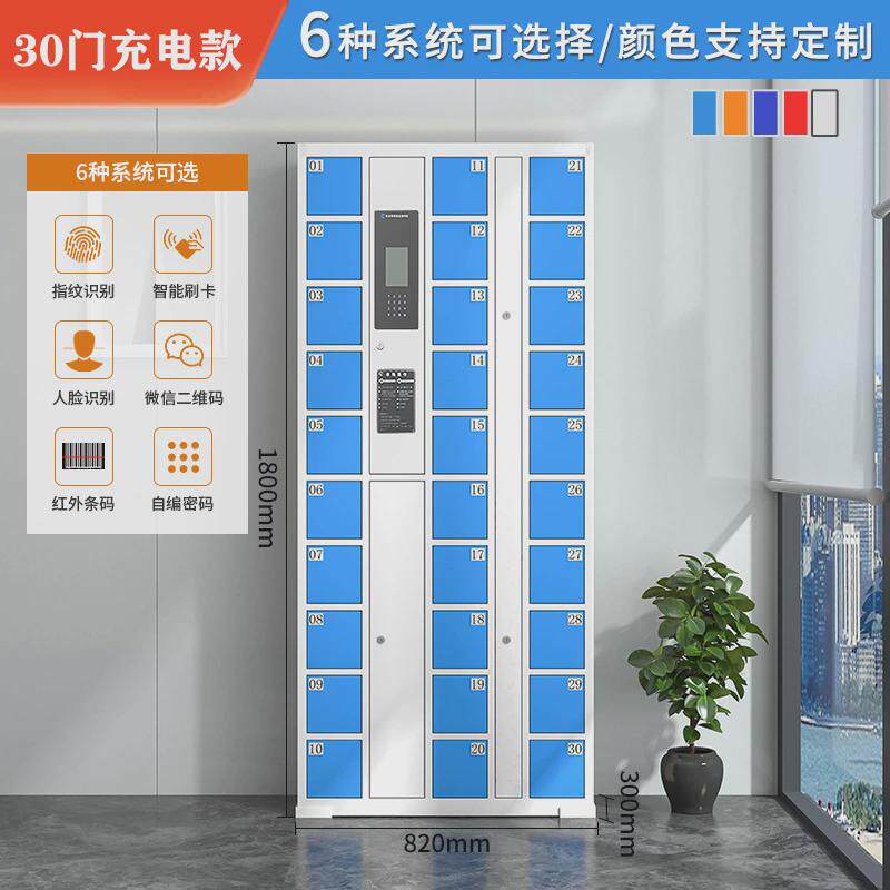 系统智能手机存放柜人脸识别红外条码指纹刷卡密码手机充电寄存柜
