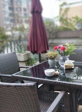 热销Gpi户外桌椅组合休闲庭院露天阳台室外院子露台藤编茶几三五