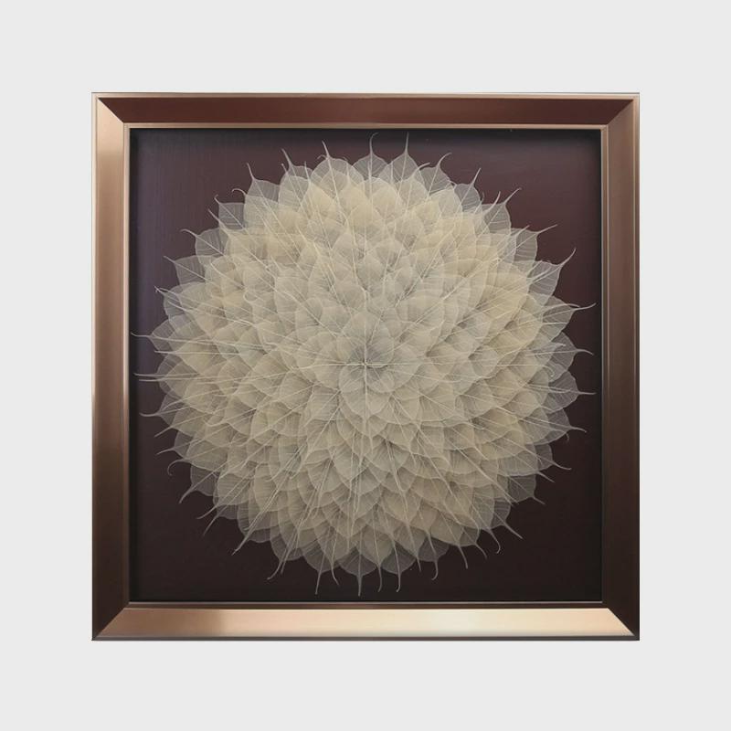 2u8k现代轻奢玄关餐厅画客厅沙发树叶装饰挂画菩提背景中式实物画图片