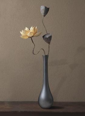 新中式干花花束花瓶摆件风干插花茶室客厅古风复古桌面景德镇瓷器