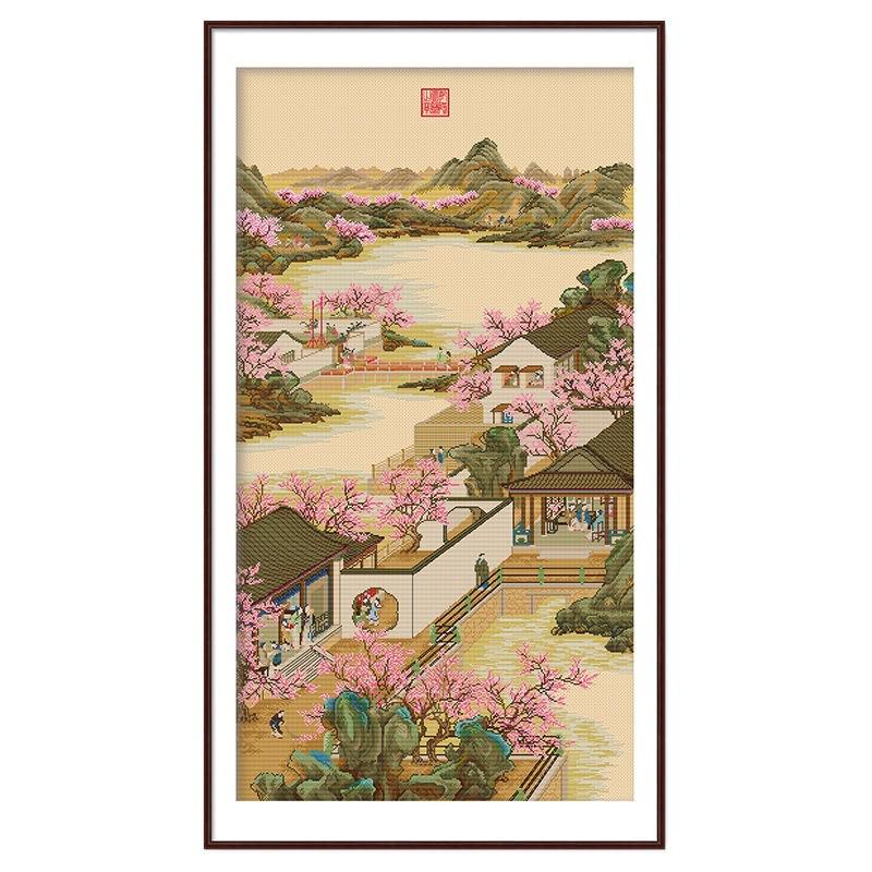 a6l雍正十二月三月十字绣新款2024线绣名画古典客厅风景玄关手工