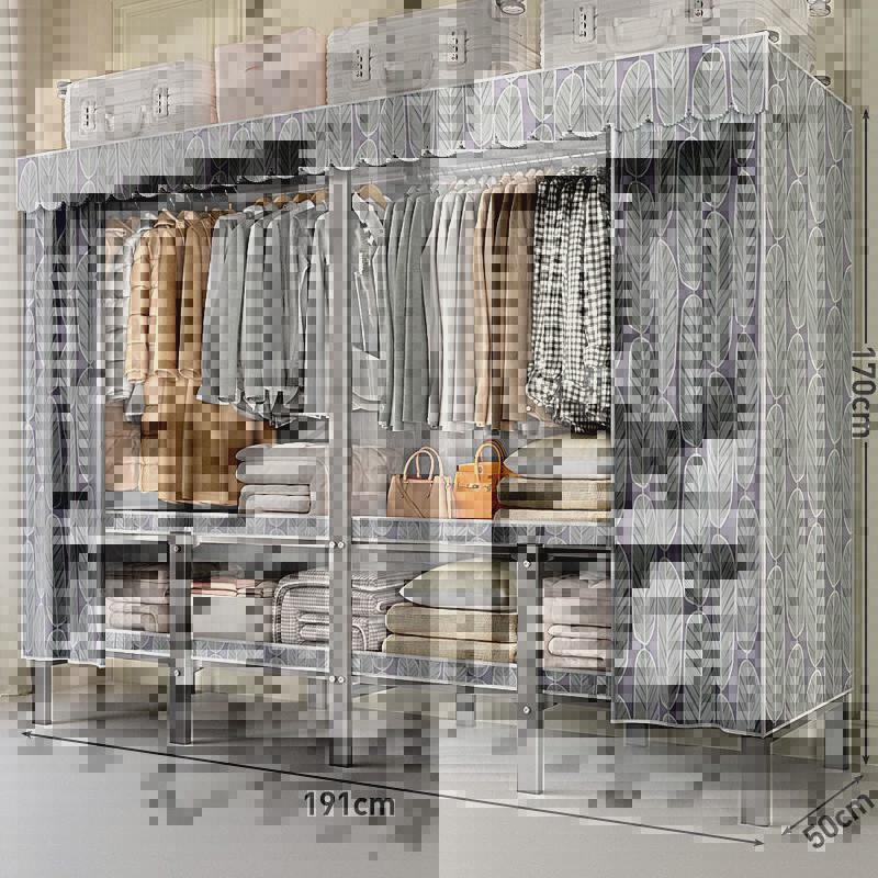 简易衣柜结实耐用出租房全加粗布衣柜钢架免安装折叠衣柜家用卧室