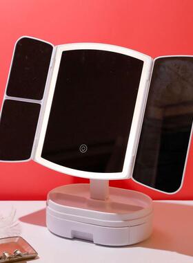 新款led化妆镜台灯三面折叠触摸感应180厂家旋转放大镜度现货