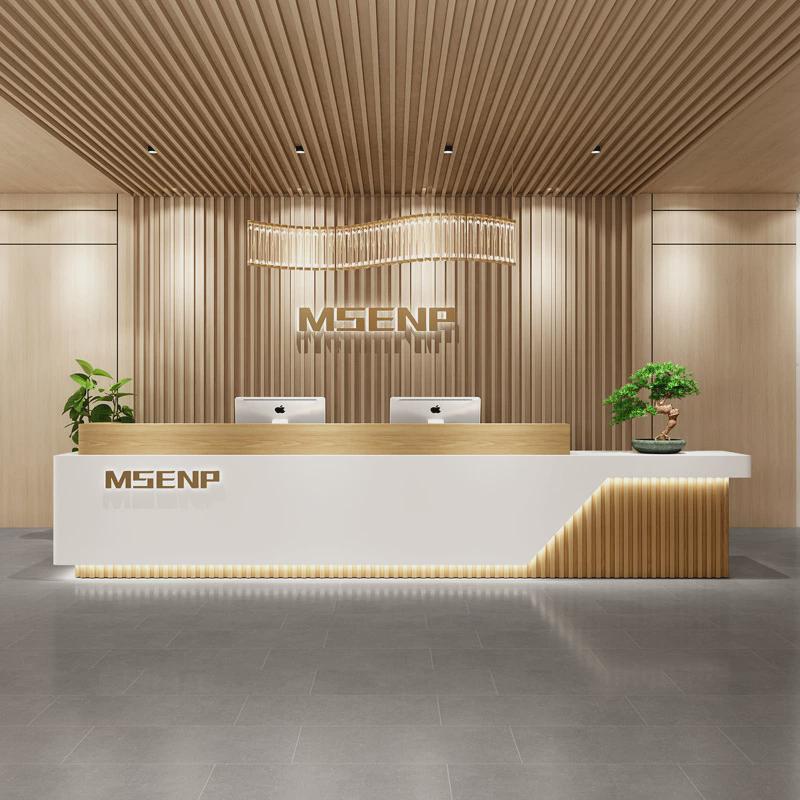 公司前台接待台原木色柜台桌酒店会所艺术舞蹈培训机构吧台收银台