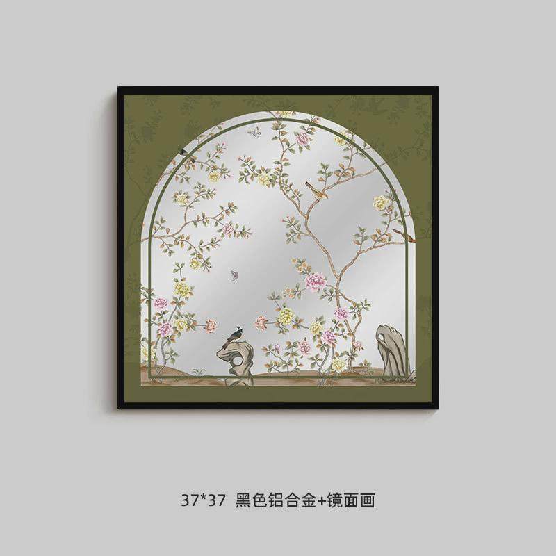 新中式摆镜子装饰画高级感卧室梳妆台花鸟画餐厅电视柜桌面镜面画