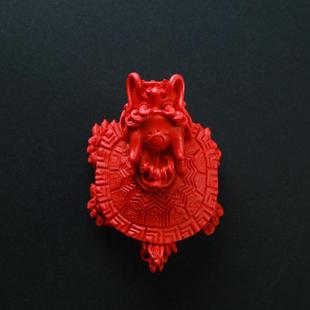 饰工艺 好货龙龟摆件朱砂红色紫金砂手把件龙头龟金钱龟客厅家居装
