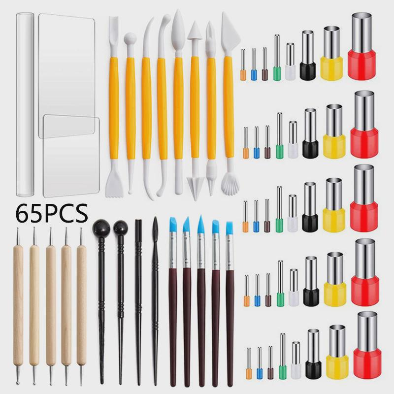 陶艺工具65件套装粘土石塑硅胶笔泥板切割模具亚克力压圆形