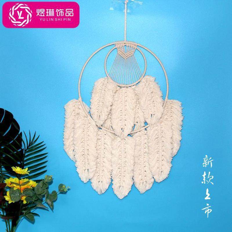 新款编织羽毛叶子挂毯客厅民宿ins北欧流苏手工编织棉绳挂件,居家布艺,挂毯/壁毯,淘宝优惠券,粉丝福利购,淘宝优惠卷