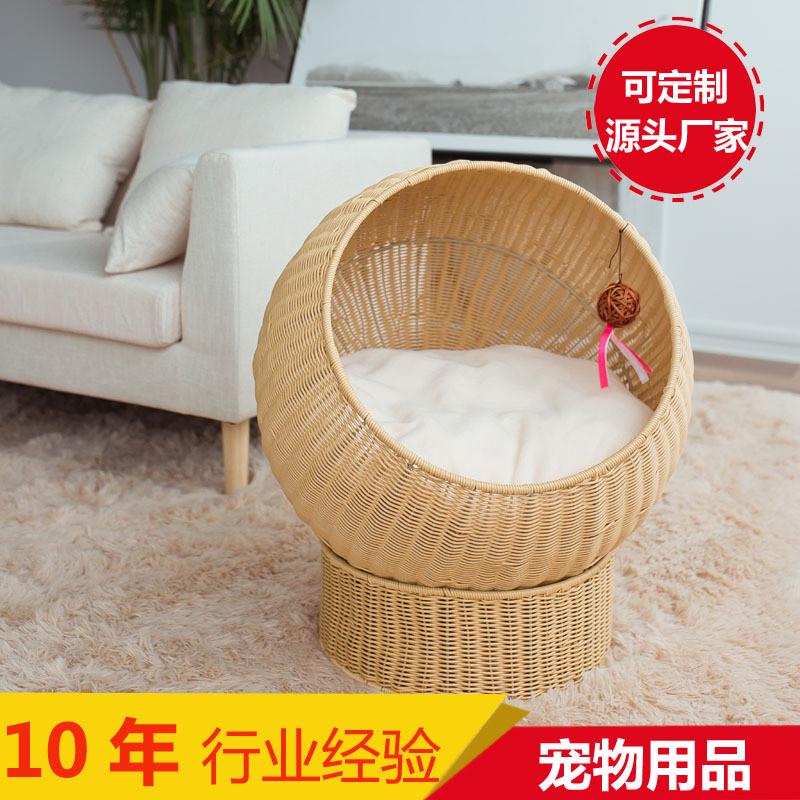猫咪产房实木大型猫笼猫别墅猫房子四季猫爬架猫抓板狗窝藤编猫窝