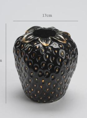 现代草莓花瓶陶瓷水培ins高轻奢摆件值颜客厅插花仿真花大号花插