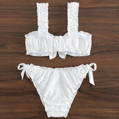 Schiffy Knot Front Tie Side Bikinis White Swimsuit Women Swi