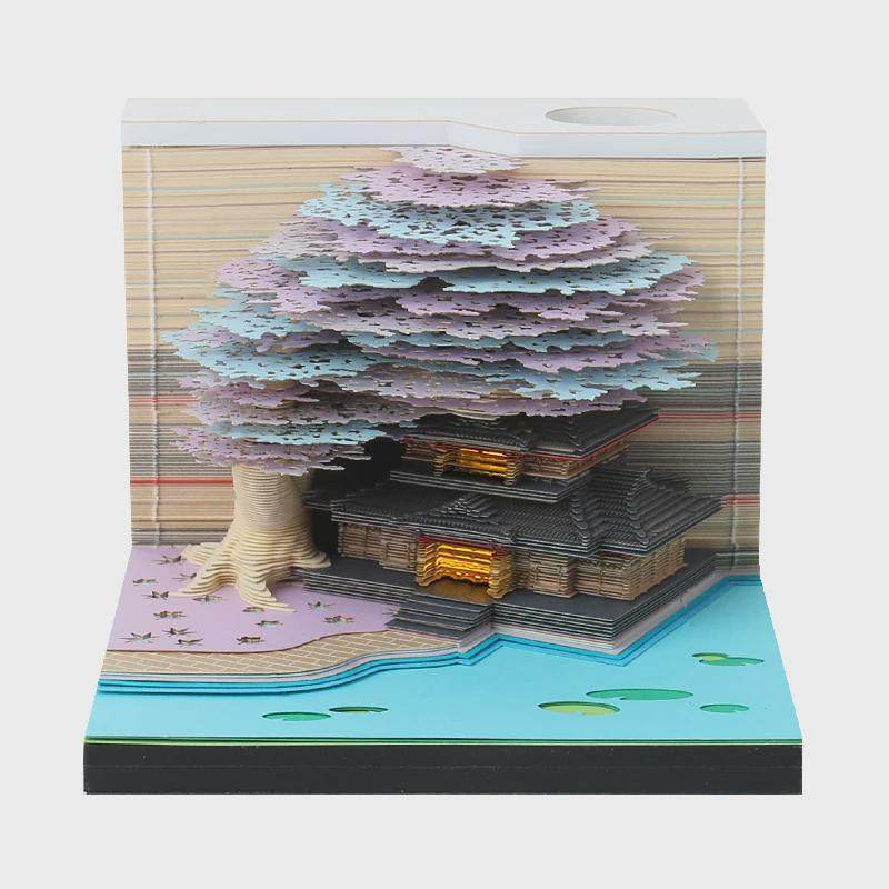 花团锦簇3d立体便签本纸雕日历定制树屋建筑模型带灯可撕创意礼品