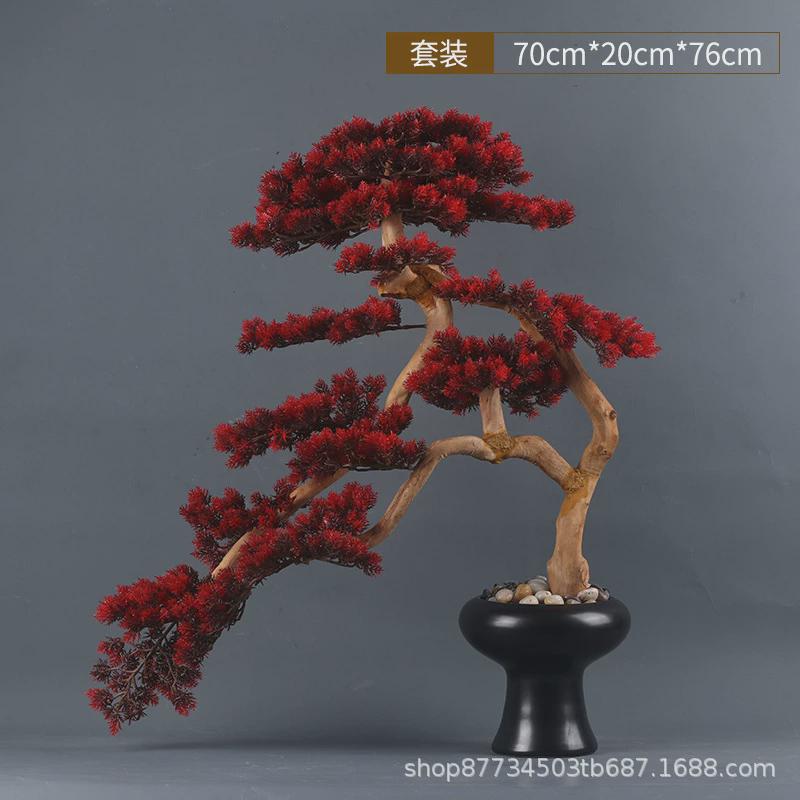 新中式仿真松树迎客松摆件罗汉松绿植盆景摆设假花仿真花客厅装饰
