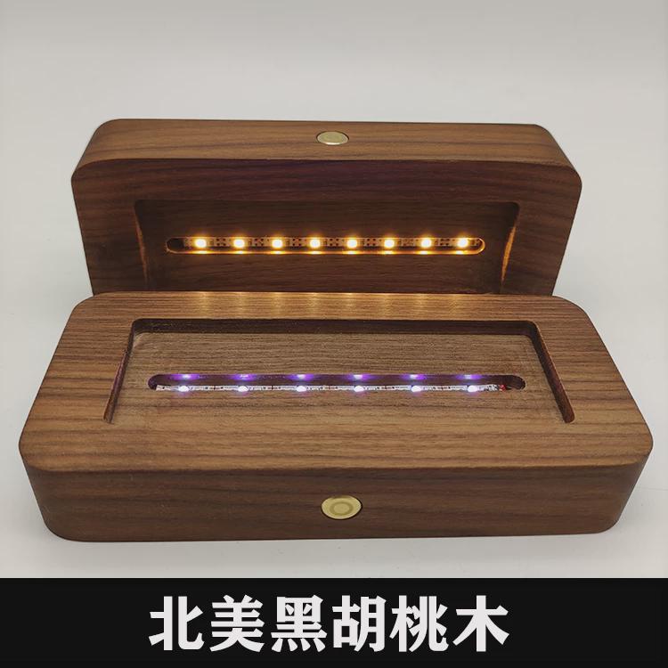 黑胡桃木底座来样定做led发光底座logo浮游花diy材料水晶方块底座