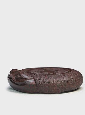 宜兴紫砂茶宠金蟾盖置杯托创意摆件茶玩杂件纯手工原矿紫砂默新品