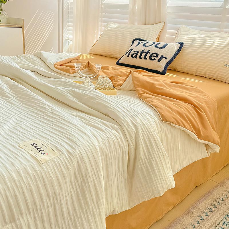 厂家批发韩版件套拼水洗棉夏被三四泡泡纱宿舍空调被单双人夏凉被