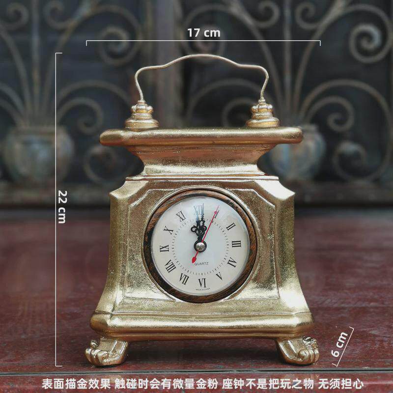 of9d欧式钟表客厅时钟摆件大号坐钟复古仿美式金色座钟铜仿古台钟