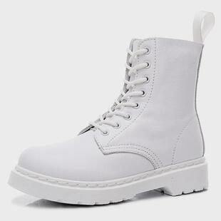 荔枝纹1460马丁靴女头层软牛皮情侣短靴纯白真皮机车靴子圆头潮流