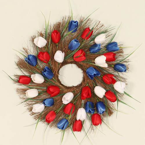 厂家批装饰门款仿真郁金香花环加密花圈门挂壁挂花饰家居发春挂