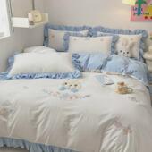 卡通儿童粉色女童床品四件套纯棉全棉公主风女孩床单床笠三件套秋