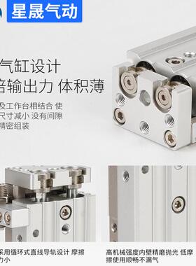 smc气缸mxq16-30as滑台导轨型mxq6-10at循环式直线导轨气动滑台