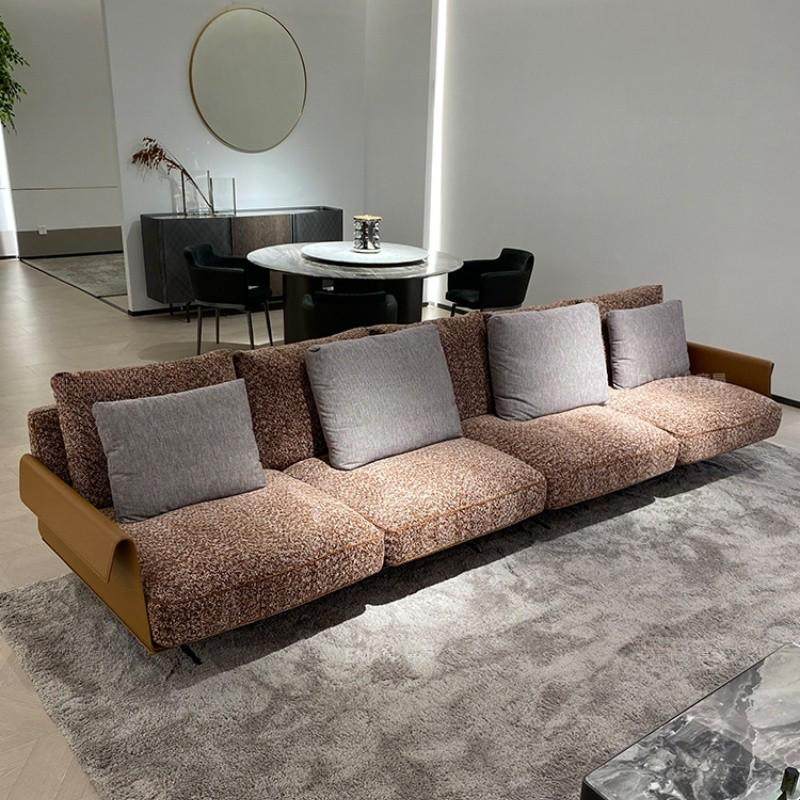 hf2x意式布艺沙发客厅位四人羽绒现代极简皮艺直排小户型棉麻沙发