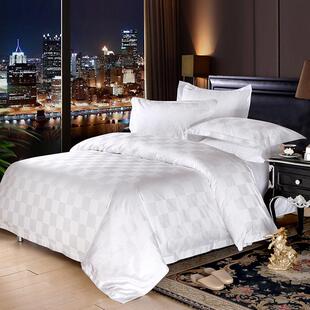 宾馆酒店被罩旅馆加密缎条被套全棉纯白贡缎床上用品套件厂家直销