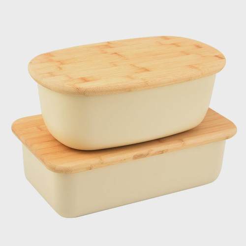 大号带竹板面包保鲜盒吐司法棍糕点储存盒户外塑料收纳盒