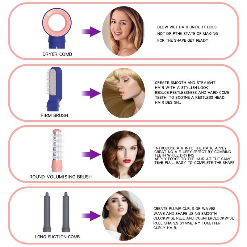 热销热卖新款五合一吹风筒懒人造型多功能美发热风梳自动卷发棒电