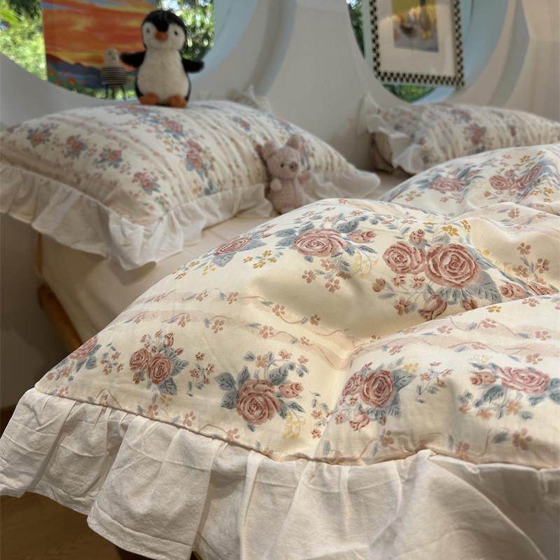 公主风温柔小碎花纯棉花边四件套1.5m1.8米被套床单三件套少女心,床上用品,床品套件/四件套/多件套,淘宝优惠券,粉丝福利购,淘宝优惠卷
