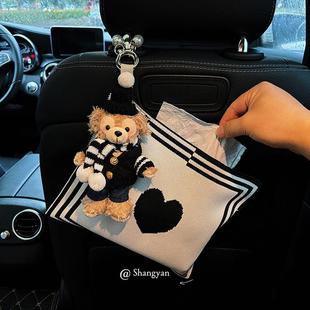 车载纸巾盒创意可爱达菲熊抽纸盒汽车内高级感车用挂式 纸抽盒挂袋
