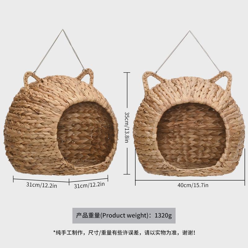 藤编猫窝天然藤蒲草猫床叶手工编织宠物屋可悬挂猫别墅四季通用