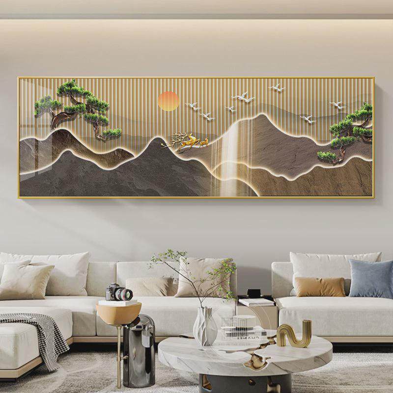 zy流水生财客厅装饰画新中式沙发背景墙挂画茶室禅意迎客松山水壁,家居饰品,现代装饰画,淘宝优惠券,粉丝福利购,淘宝优惠卷