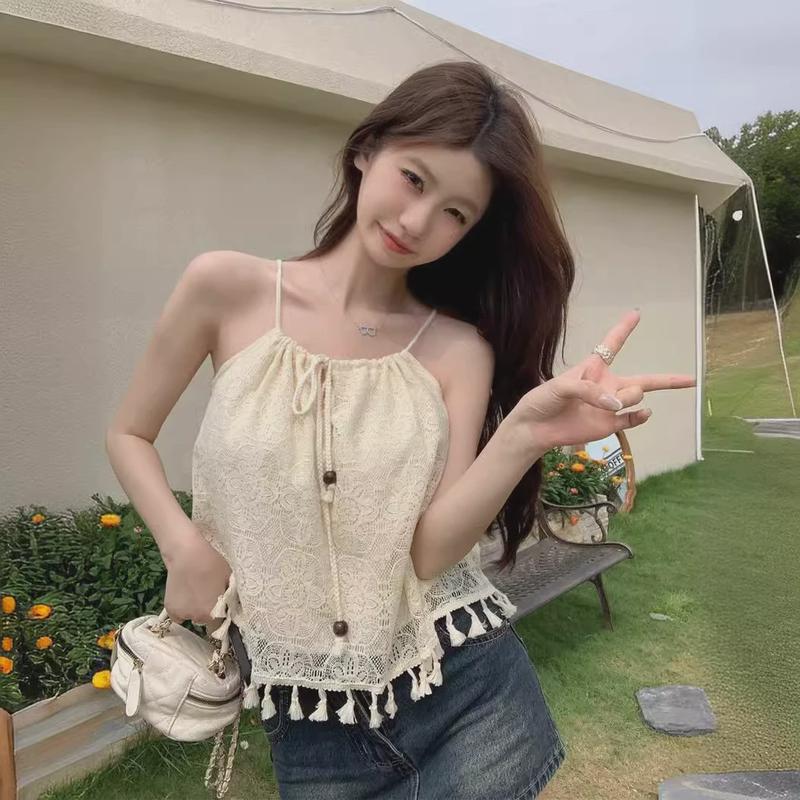 碎花流苏吊带背心外穿夏季薄款修身显瘦短款别致内搭无袖上衣女装