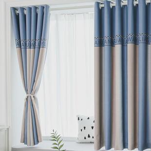 飘窗儿童房全遮光防晒窗帘免打孔简易安装男孩女孩卧室2024年新款