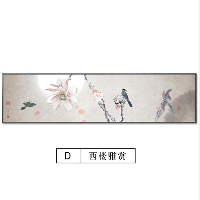 中式风卧室酒店装饰画中国画花鸟工笔长条壁画新横幅国画挂画禅意