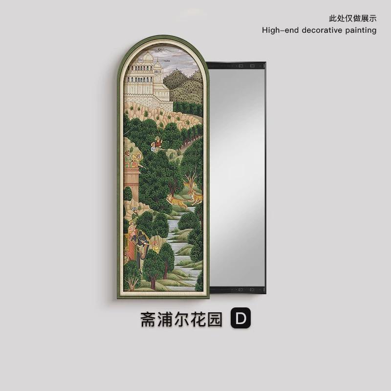 斋卧室尔入户浦推拉式穿衣镜暗藏式艺术全身镜复古法式玄关装饰画