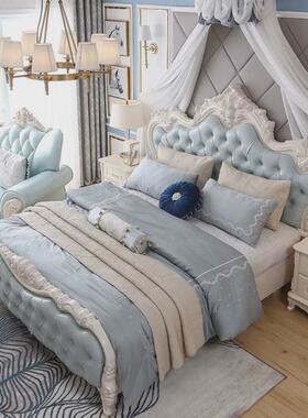 61K3法式床现代简约双人大床主卧1.8m实木框架公主床白色欧式皮床