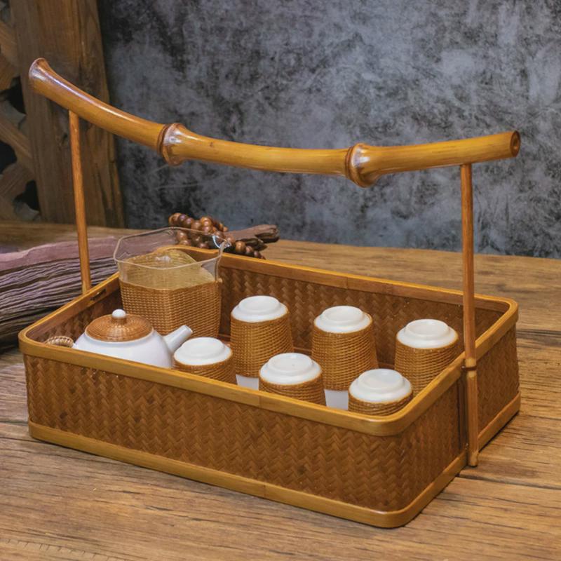 民族风手工编织竹制竹编水果提篮复古菜品茶具收纳篮旅游景点篮子