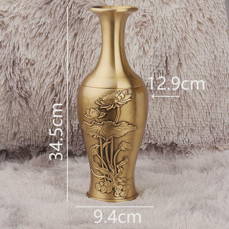 黄铜花瓶摆件客厅玄关插花创意装饰品新中式家居铜摆件金属工艺品