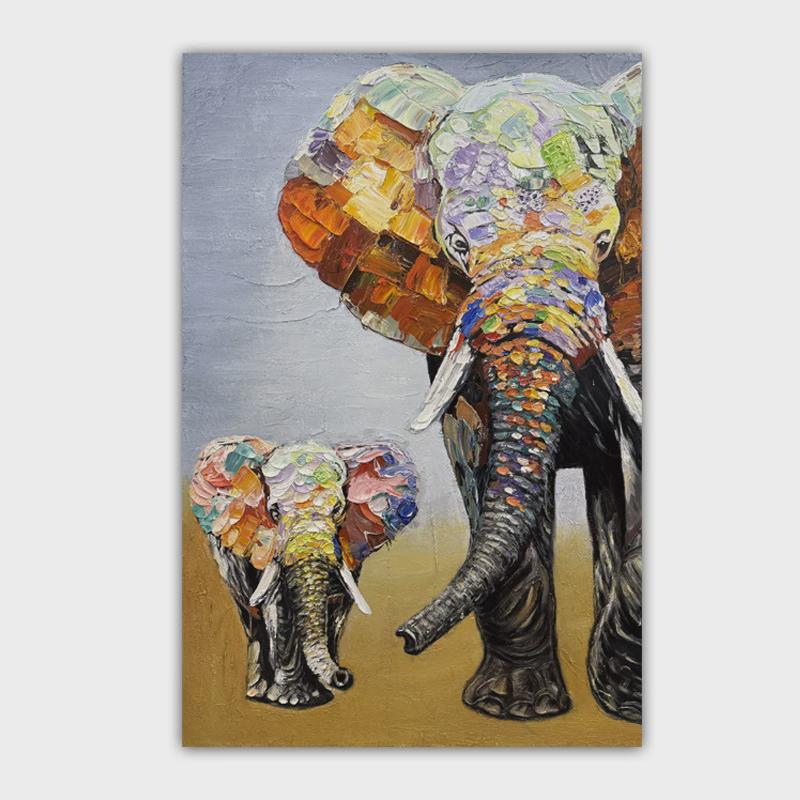 手绘大象挂画立体美式客厅装饰画玄关走廊轻奢动物厚肌理油画图片
