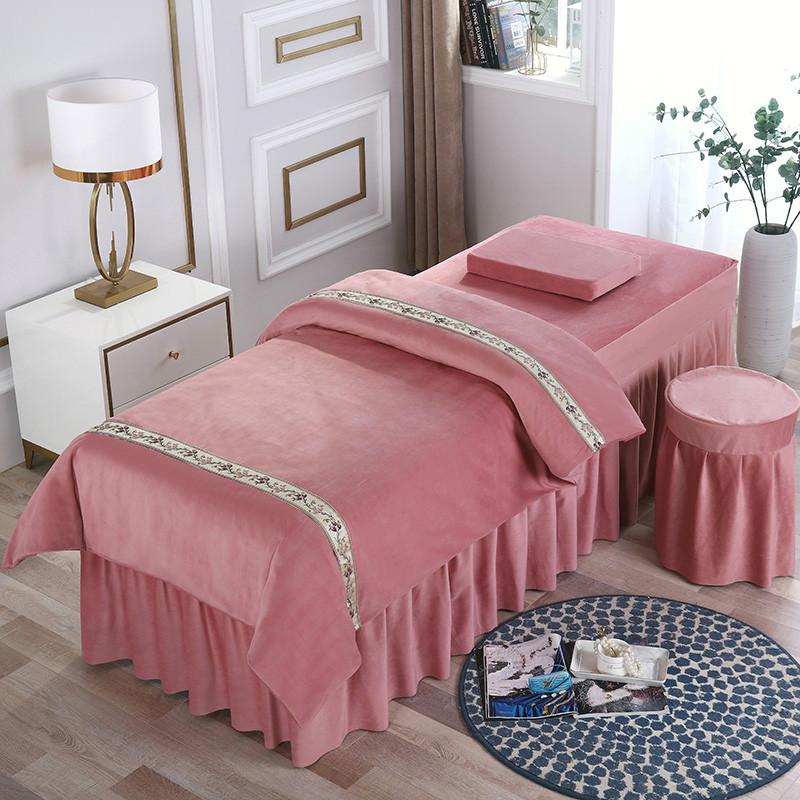 纯色美容床罩四件套欧式简约美容院专用按摩床罩推拿洗头理疗床套